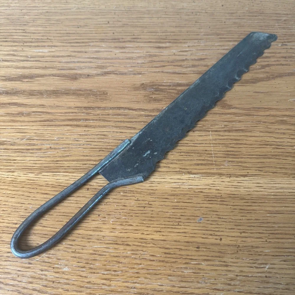 Antique‎ Hand Forged Iron Serrated Bread Knife Primitive Scalloped Blade